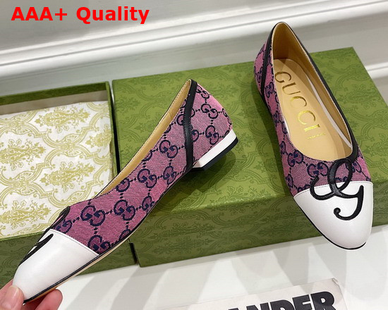 Gucci Womens Ballet Flat with G Applique Purple GG Canvas and White Leather 658904 Replica