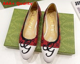 Gucci Womens Ballet Flat with G Applique Red GG Canvas and White Leather 658904 Replica