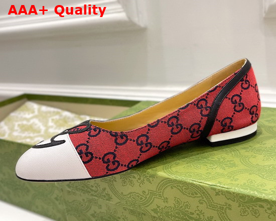 Gucci Womens Ballet Flat with G Applique Red GG Canvas and White Leather 658904 Replica