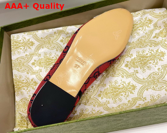 Gucci Womens Ballet Flat with G Applique Red GG Canvas and White Leather 658904 Replica