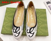 Gucci Womens Ballet Flat with G Applique Silver and White Leather 658904 Replica