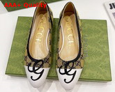 Gucci Womens Ballet Flat with G Applique Yellow GG Canvas and White Leather 658904 Replica