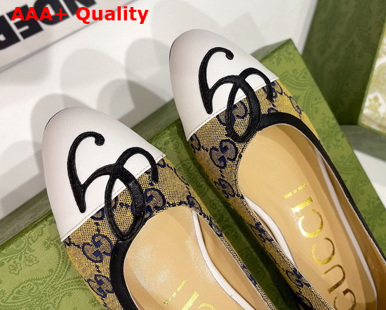 Gucci Womens Ballet Flat with G Applique Yellow GG Canvas and White Leather 658904 Replica