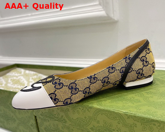 Gucci Womens Ballet Flat with G Applique Yellow GG Canvas and White Leather 658904 Replica