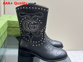 Gucci Womens Boot with Double G and Studs Brown Lizard Print Leather 750508 Replica