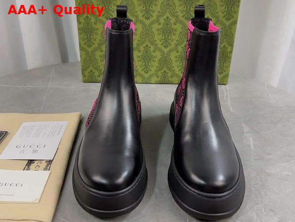 Gucci Womens Boot with GG Jersey Black Leather with Fuchsia GG Stretch Jersey Insert 718718 Replica