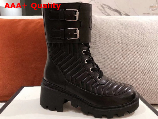 Gucci Womens Boot with Interlocking G Black Chevron Matelasse Leather 628855 Replica