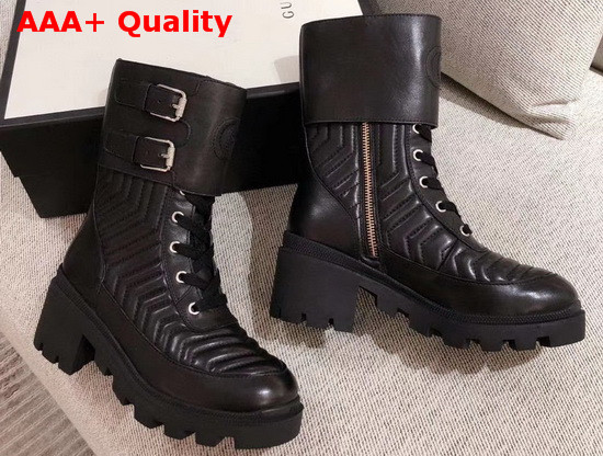 Gucci Womens Boot with Interlocking G Black Chevron Matelasse Leather 628855 Replica