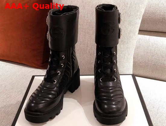 Gucci Womens Boot with Interlocking G Black Chevron Matelasse Leather 628855 Replica