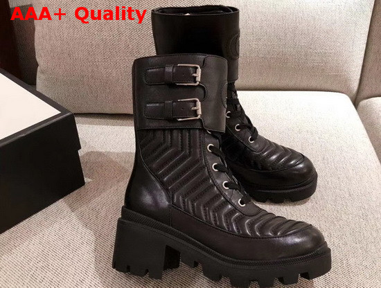 Gucci Womens Boot with Interlocking G Black Chevron Matelasse Leather 628855 Replica