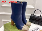 Gucci Womens Boot with Interlocking G Blue Leather with Oatmeal Tip 658946 Replica