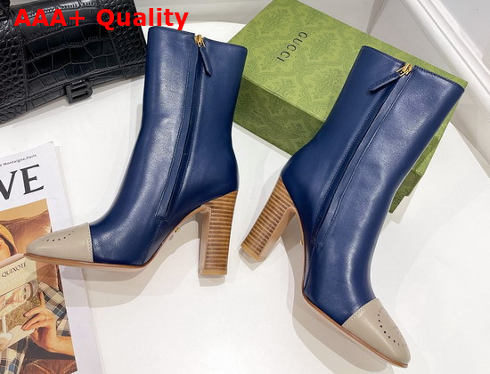 Gucci Womens Boot with Interlocking G Blue Leather with Oatmeal Tip 658946 Replica