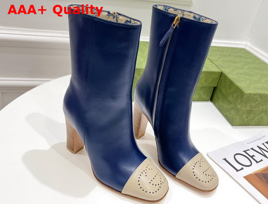 Gucci Womens Boot with Interlocking G Blue Leather with Oatmeal Tip 658946 Replica