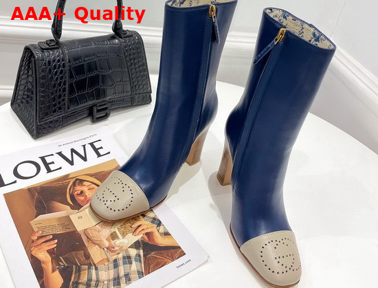 Gucci Womens Boot with Interlocking G Blue Leather with Oatmeal Tip 658946 Replica