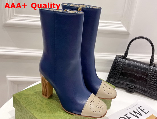 Gucci Womens Boot with Interlocking G Blue Leather with Oatmeal Tip 658946 Replica