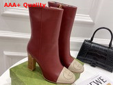 Gucci Womens Boot with Interlocking G Red Leather with Oatmeal Tip 658946 Replica