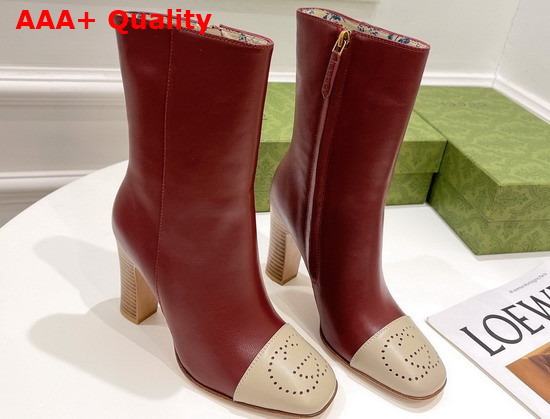 Gucci Womens Boot with Interlocking G Red Leather with Oatmeal Tip 658946 Replica