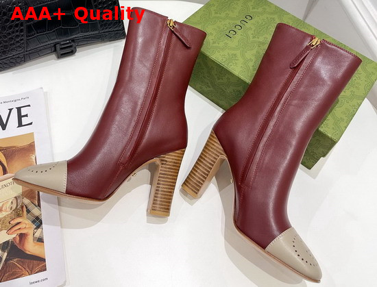 Gucci Womens Boot with Interlocking G Red Leather with Oatmeal Tip 658946 Replica