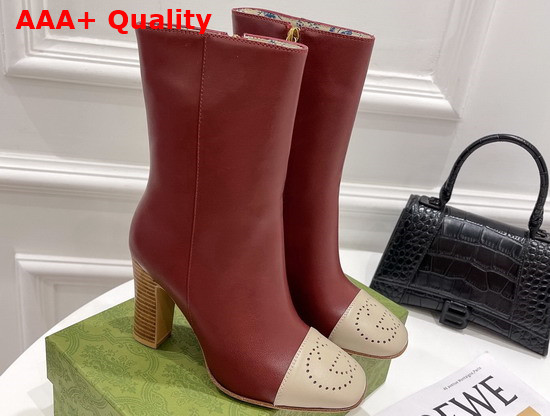 Gucci Womens Boot with Interlocking G Red Leather with Oatmeal Tip 658946 Replica