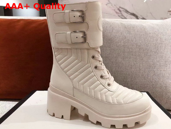 Gucci Womens Boot with Interlocking G White Chevron Matelasse Leather 628855 Replica