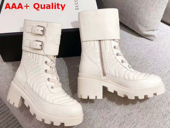 Gucci Womens Boot with Interlocking G White Chevron Matelasse Leather 628855 Replica