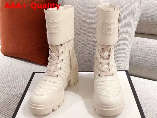 Gucci Womens Boot with Interlocking G White Chevron Matelasse Leather 628855 Replica