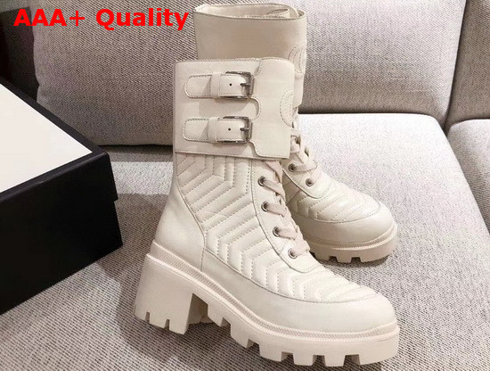 Gucci Womens Boot with Interlocking G White Chevron Matelasse Leather 628855 Replica