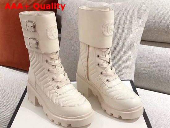 Gucci Womens Boot with Interlocking G White Chevron Matelasse Leather 628855 Replica