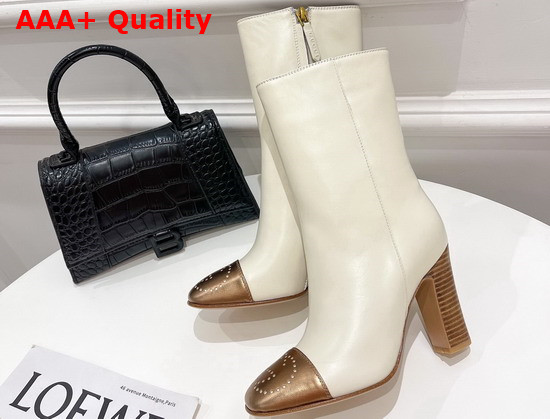 Gucci Womens Boot with Interlocking G White Leather with Brass Tip 658946 Replica