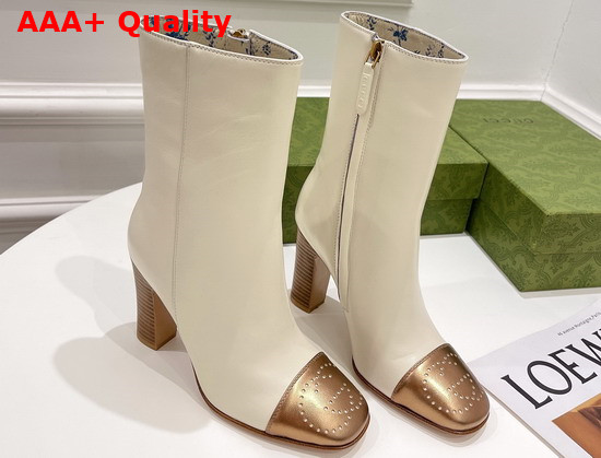 Gucci Womens Boot with Interlocking G White Leather with Brass Tip 658946 Replica