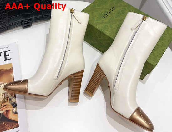 Gucci Womens Boot with Interlocking G White Leather with Brass Tip 658946 Replica