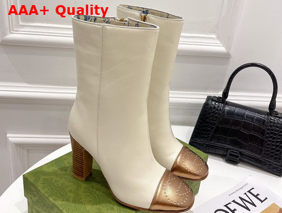 Gucci Womens Boot with Interlocking G White Leather with Brass Tip 658946 Replica