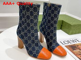 Gucci Womens Boot with Interlocking G in Dark Blue GG Jacquard Denim and Orange Tip 658946 Replica