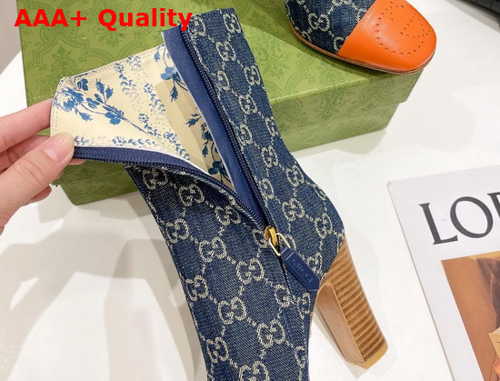 Gucci Womens Boot with Interlocking G in Dark Blue GG Jacquard Denim and Orange Tip 658946 Replica