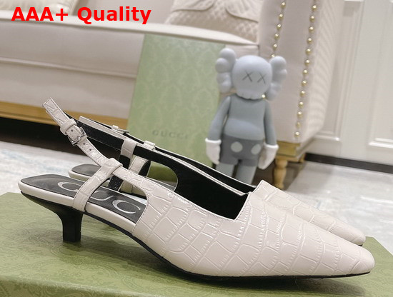 Gucci Womens Crocodile Print Pump White Crocodile Print Leather 679360 Replica