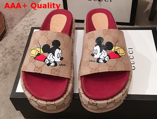 Gucci Womens Disney X Gucci GG Slide Sandal Beige and Ebony GG Canvas Replica