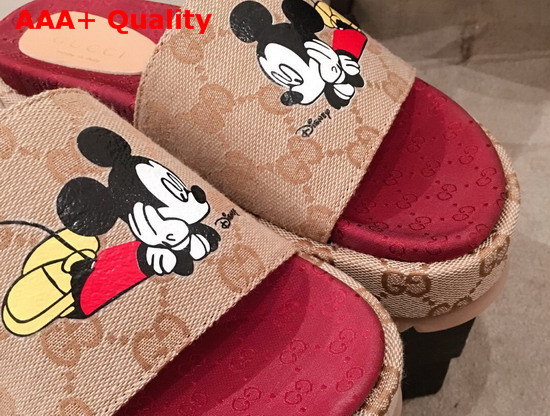 Gucci Womens Disney X Gucci GG Slide Sandal Beige and Ebony GG Canvas Replica