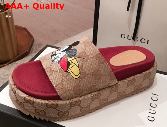 Gucci Womens Disney X Gucci GG Slide Sandal Beige and Ebony GG Canvas Replica