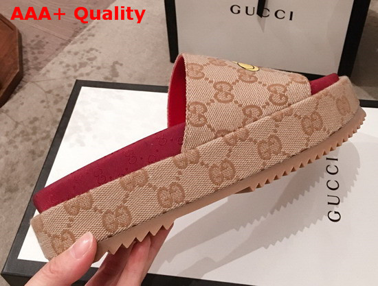 Gucci Womens Disney X Gucci GG Slide Sandal Beige and Ebony GG Canvas Replica