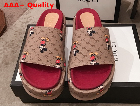 Gucci Womens Disney X Gucci GG Slide Sandal Beige and Ebony Mini GG Supreme Canvas Replica