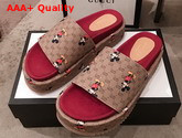 Gucci Womens Disney X Gucci GG Slide Sandal Beige and Ebony Mini GG Supreme Canvas Replica