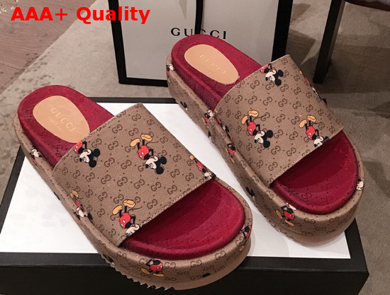 Gucci Womens Disney X Gucci GG Slide Sandal Beige and Ebony Mini GG Supreme Canvas Replica