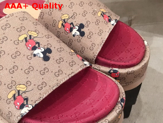 Gucci Womens Disney X Gucci GG Slide Sandal Beige and Ebony Mini GG Supreme Canvas Replica