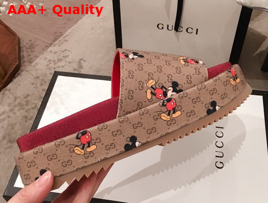 Gucci Womens Disney X Gucci GG Slide Sandal Beige and Ebony Mini GG Supreme Canvas Replica