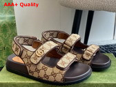 Gucci Womens Double G Sandal in Beige and Ebony Original GG Canvas 771575 Replica