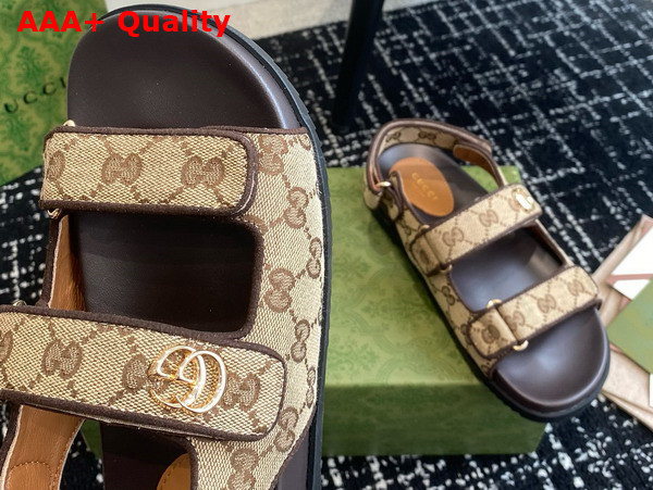 Gucci Womens Double G Sandal in Beige and Ebony Original GG Canvas 771575 Replica