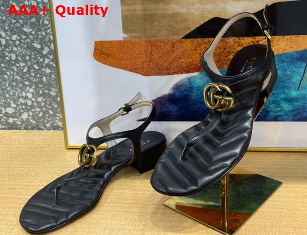 Gucci Womens Double G Sandal in Black Leather 674840 Replica