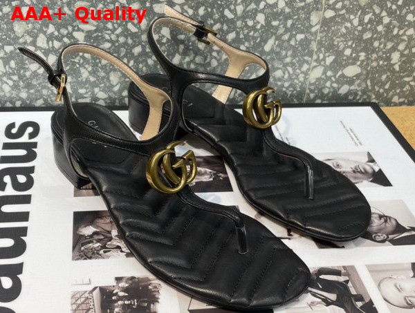 Gucci Womens Double G Sandal in Black Leather 674840 Replica