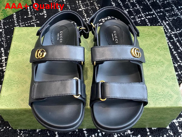 Gucci Womens Double G Sandal in Black Leather 771578 Replica