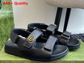 Gucci Womens Double G Sandal in Black Leather 771578 Replica